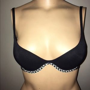 La Senza Lola & Coco Deep Plunge Lined Bra 34A Black Houndstooth Trim NWT